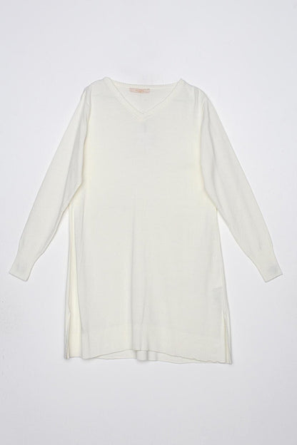 Ecru V-Neck Knitwear Tunic