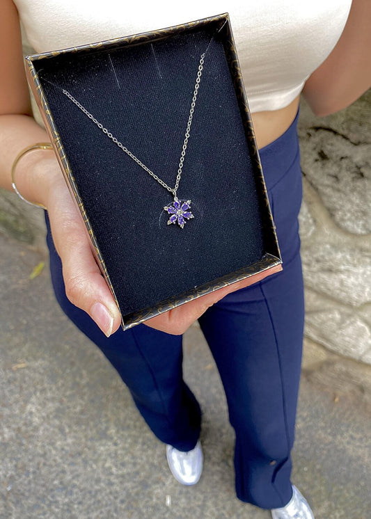 Lotus Camellia Flower Amethyst Stone Silver Chain Women's Necklace