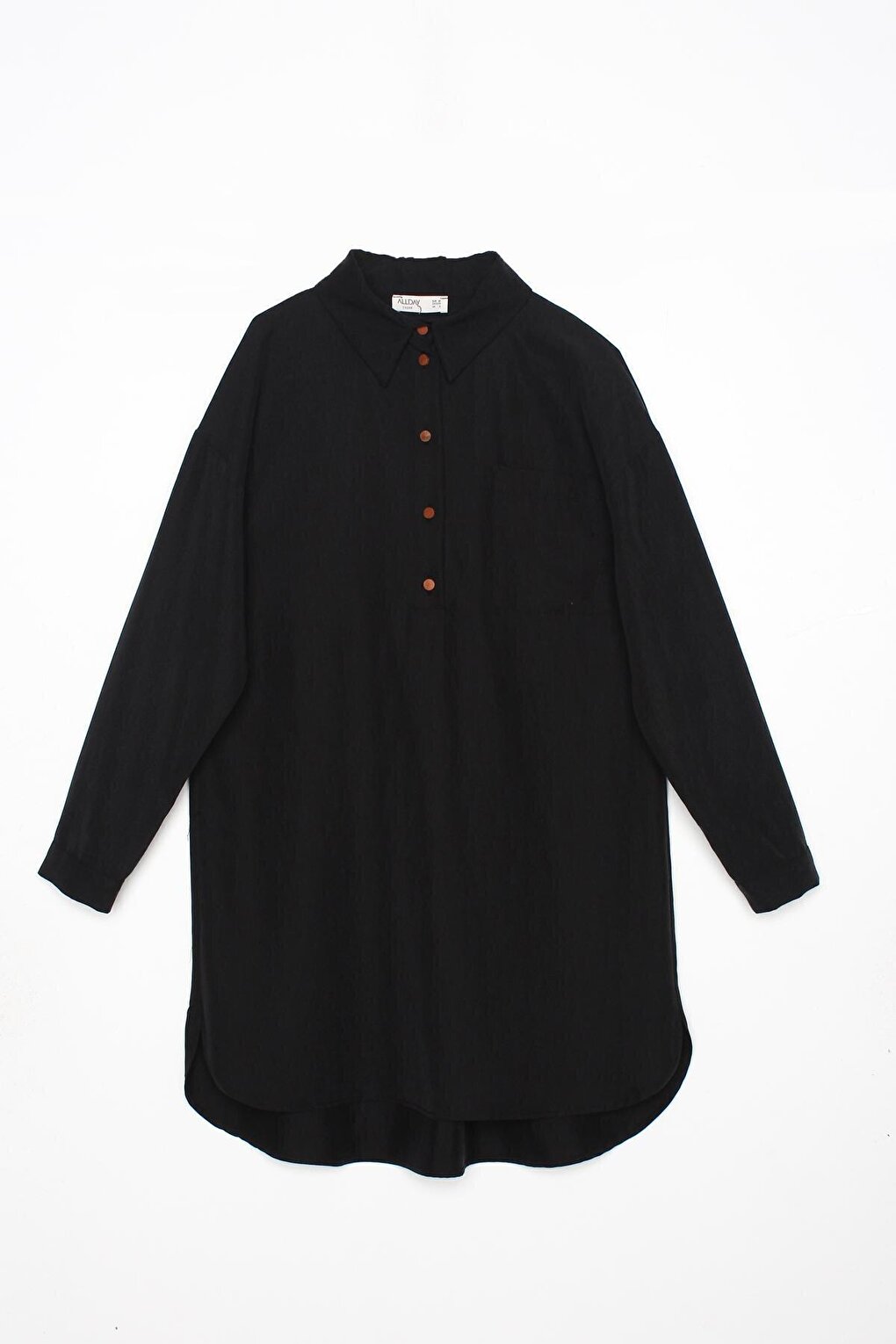 Black Half Placket Shirt Collar Single Pocket Tunic