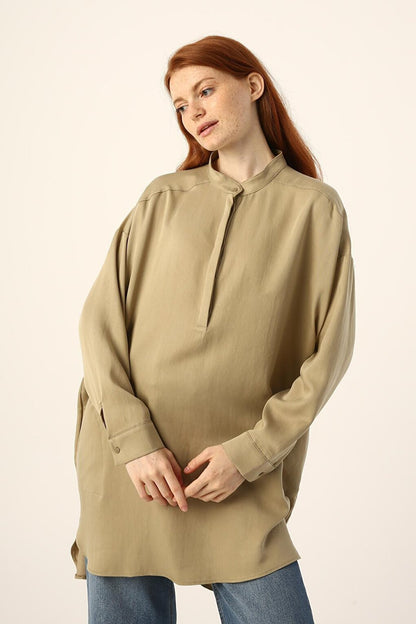 Oil Green Comfortable Fit Tunic with Side Pockets