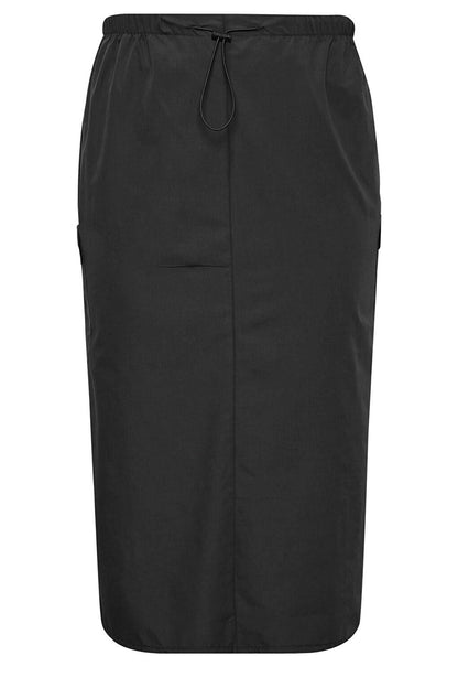 Plus Size Midi Length Gathered Waist Cargo Skirt with Back Slit 302036