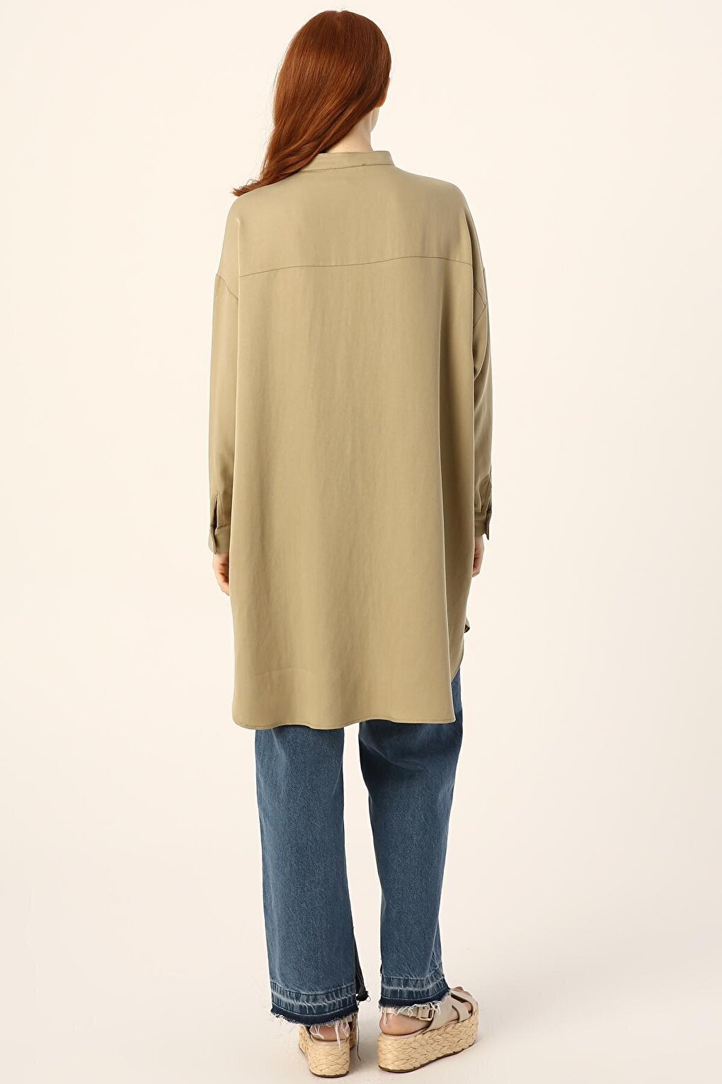 Oil Green Comfortable Fit Tunic with Side Pockets