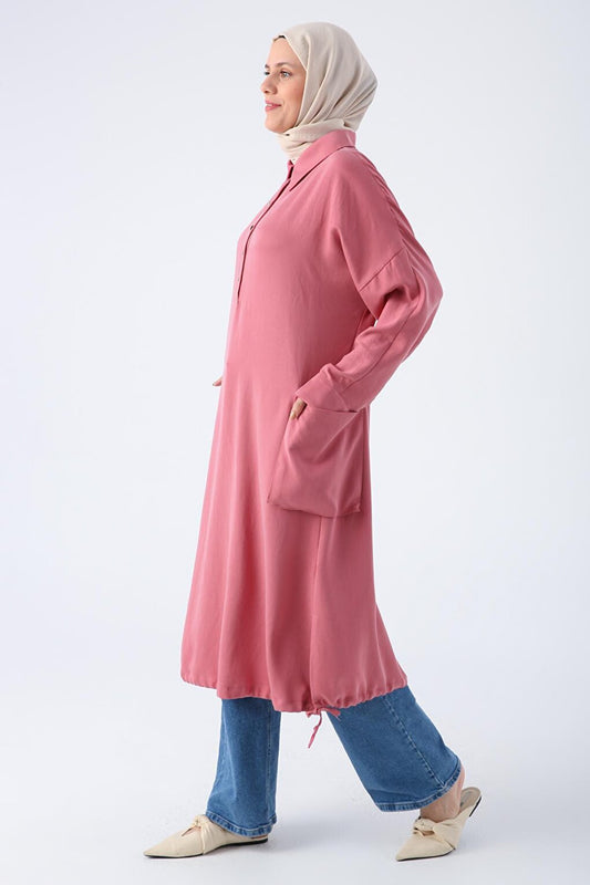 Rose Bat Sleeve Skirt with Gather Detail and Large Pocket Tunic