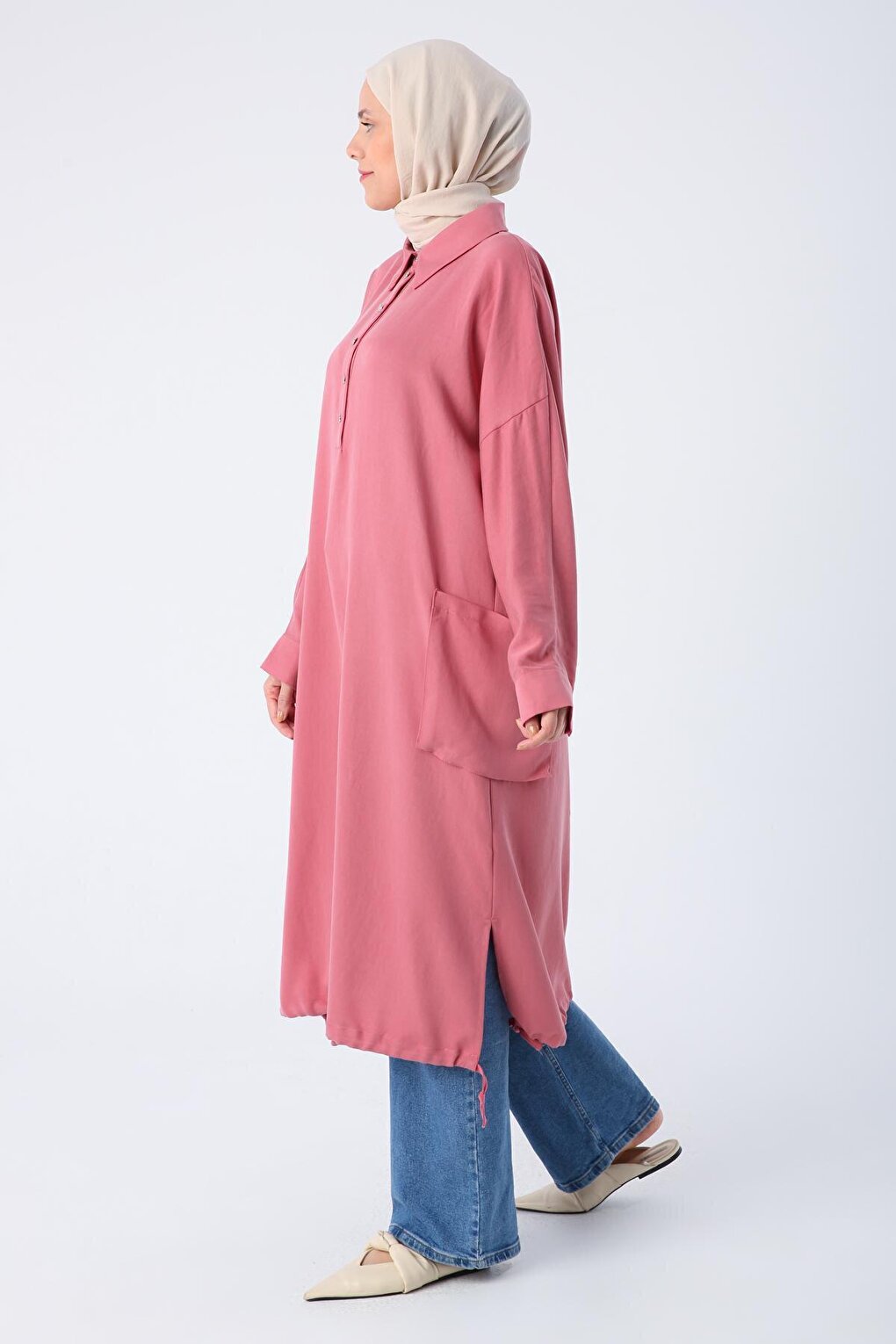 Rose Bat Sleeve Skirt with Gather Detail and Large Pocket Tunic