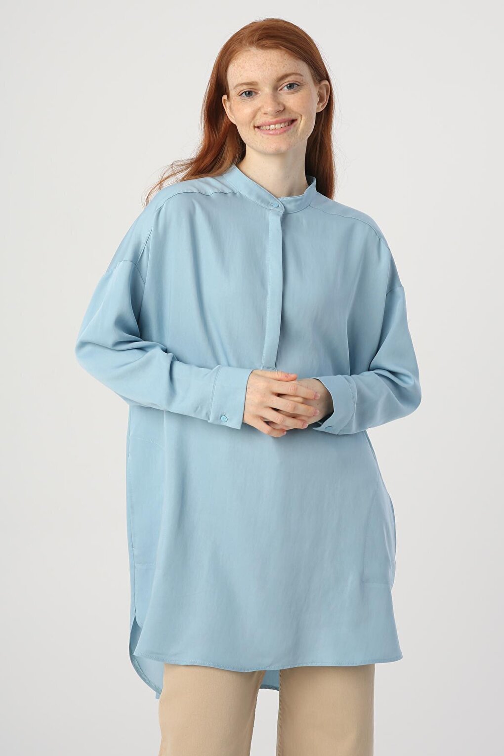 Light Blue Comfortable Tunic with Side Pockets