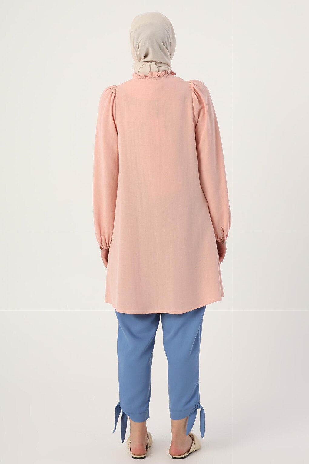 Powder Collar Ruffled Linen Tunic