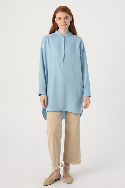 Light Blue Comfortable Tunic with Side Pockets