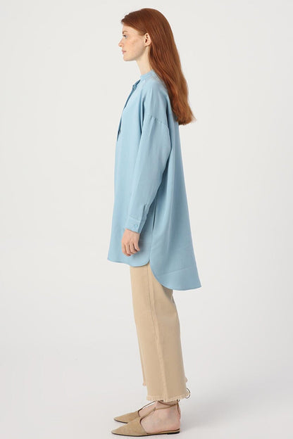 Light Blue Comfortable Tunic with Side Pockets