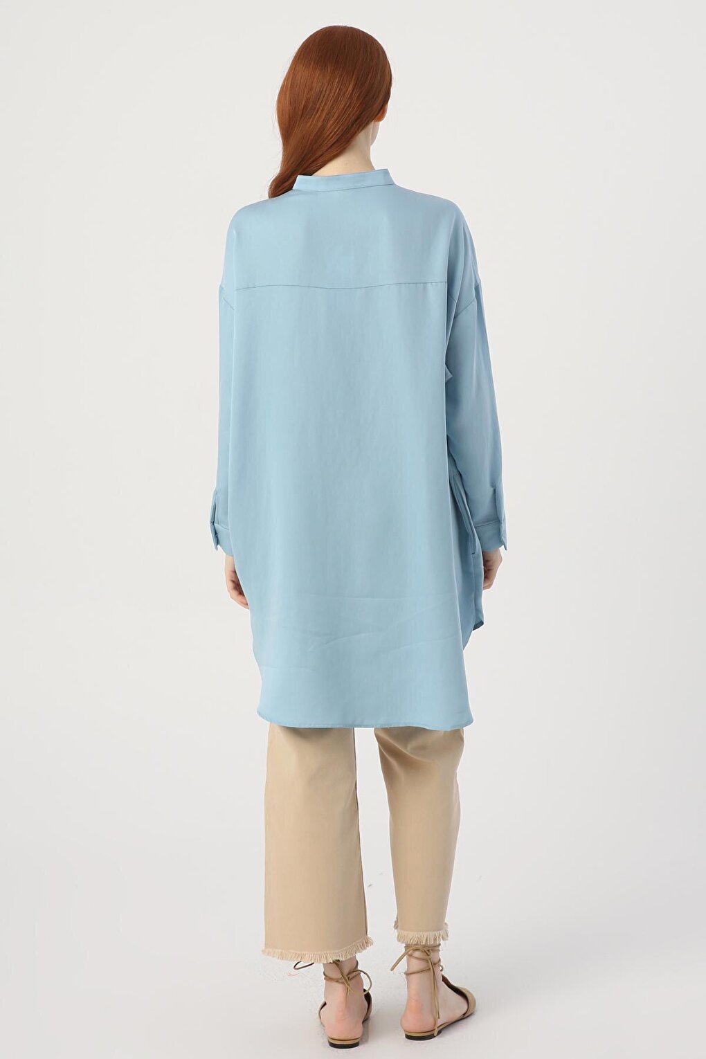 Light Blue Comfortable Tunic with Side Pockets