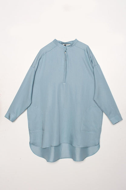 Light Blue Comfortable Tunic with Side Pockets