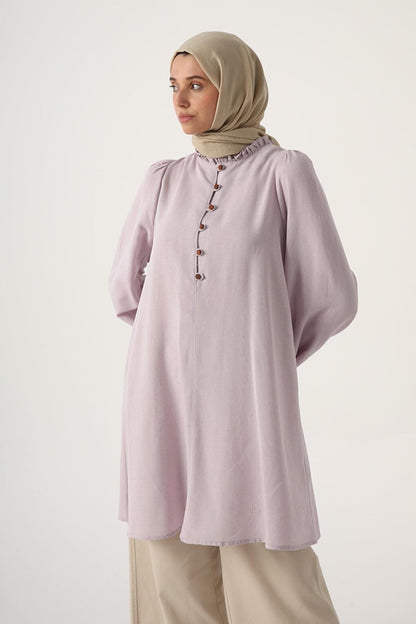 Lilac Side Ruffled Linen Tunic