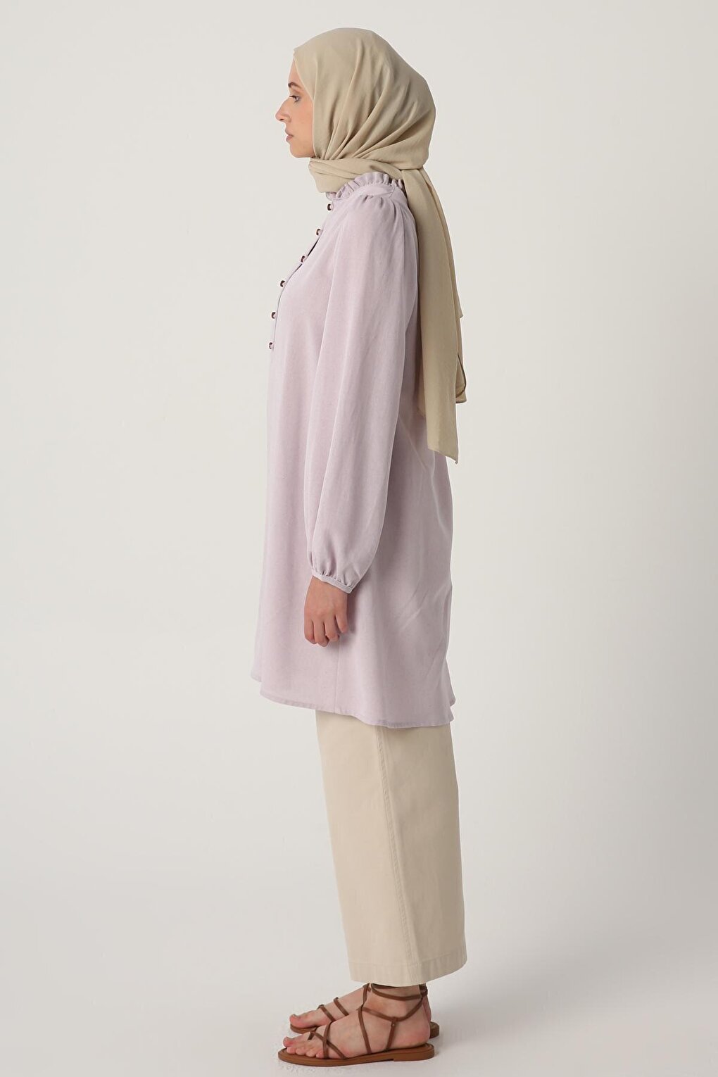 Lilac Side Ruffled Linen Tunic