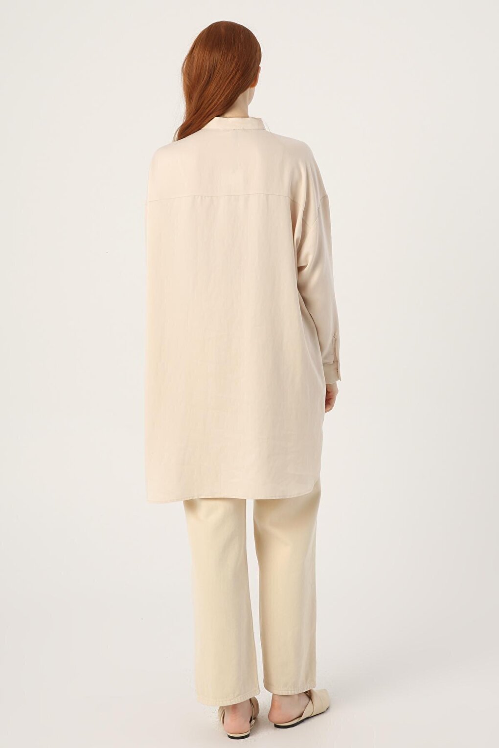 Light Beige Comfortable Fit Tunic with Side Pockets