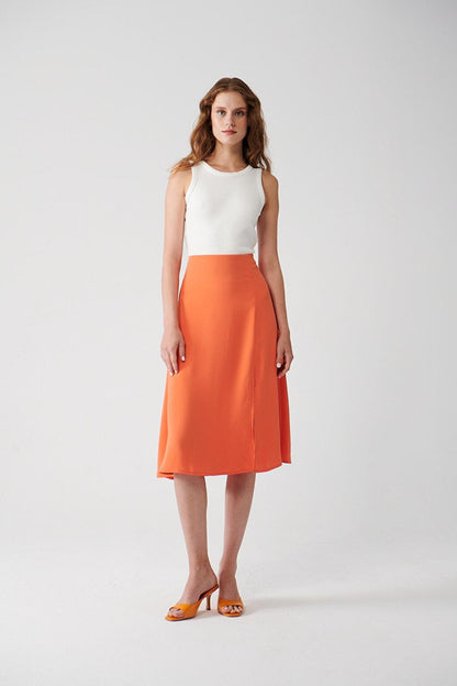 Solid Color Skirt with Slit Detail