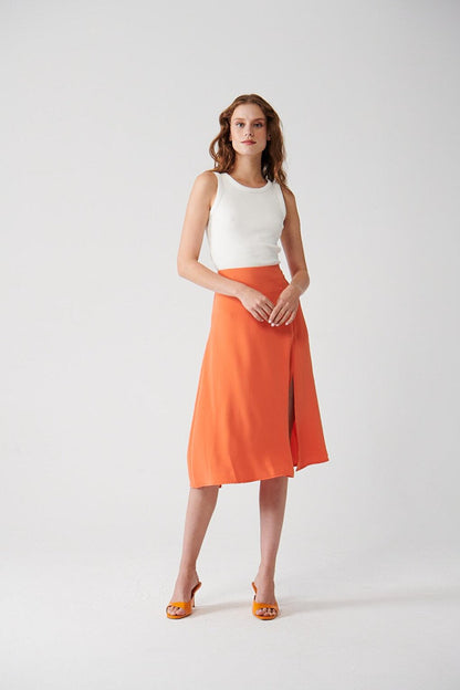 Solid Color Skirt with Slit Detail