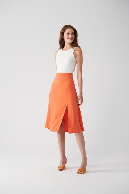 Solid Color Skirt with Slit Detail