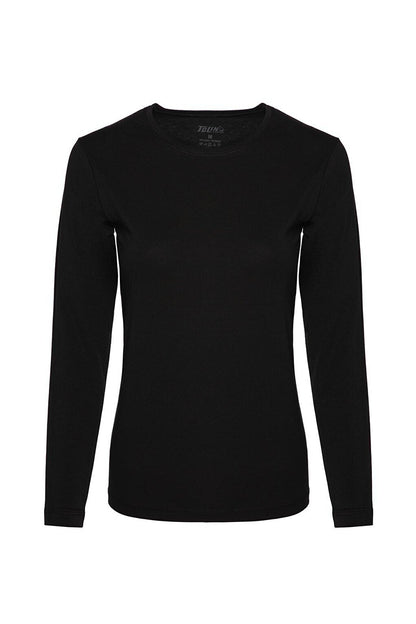 Crew Neck Long Sleeve Women's Cotton Lycra Black Undershirt 2-pack 6217S