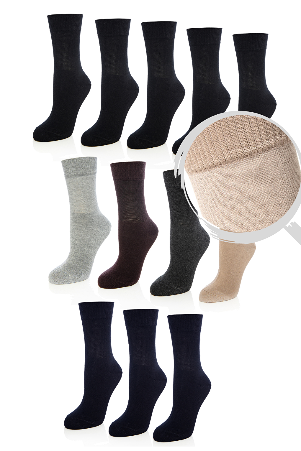 Bamboo Non-Squeezing Elastic Ankle Detailed Mixed Color Women's Diabetes Socks 12 Pack 2440812R