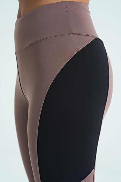 Dusty Rose Stripe Detailed Diver Fabric Slim Fit High Waist Women's Tights - 94637