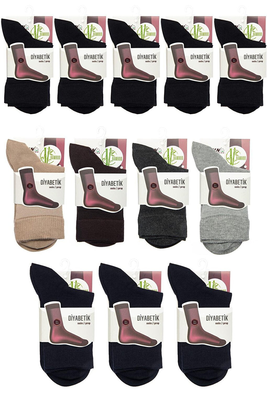 Bamboo Non-Squeezing Elastic Ankle Detailed Mixed Color Women's Diabetes Socks 12 Pack 2440812R