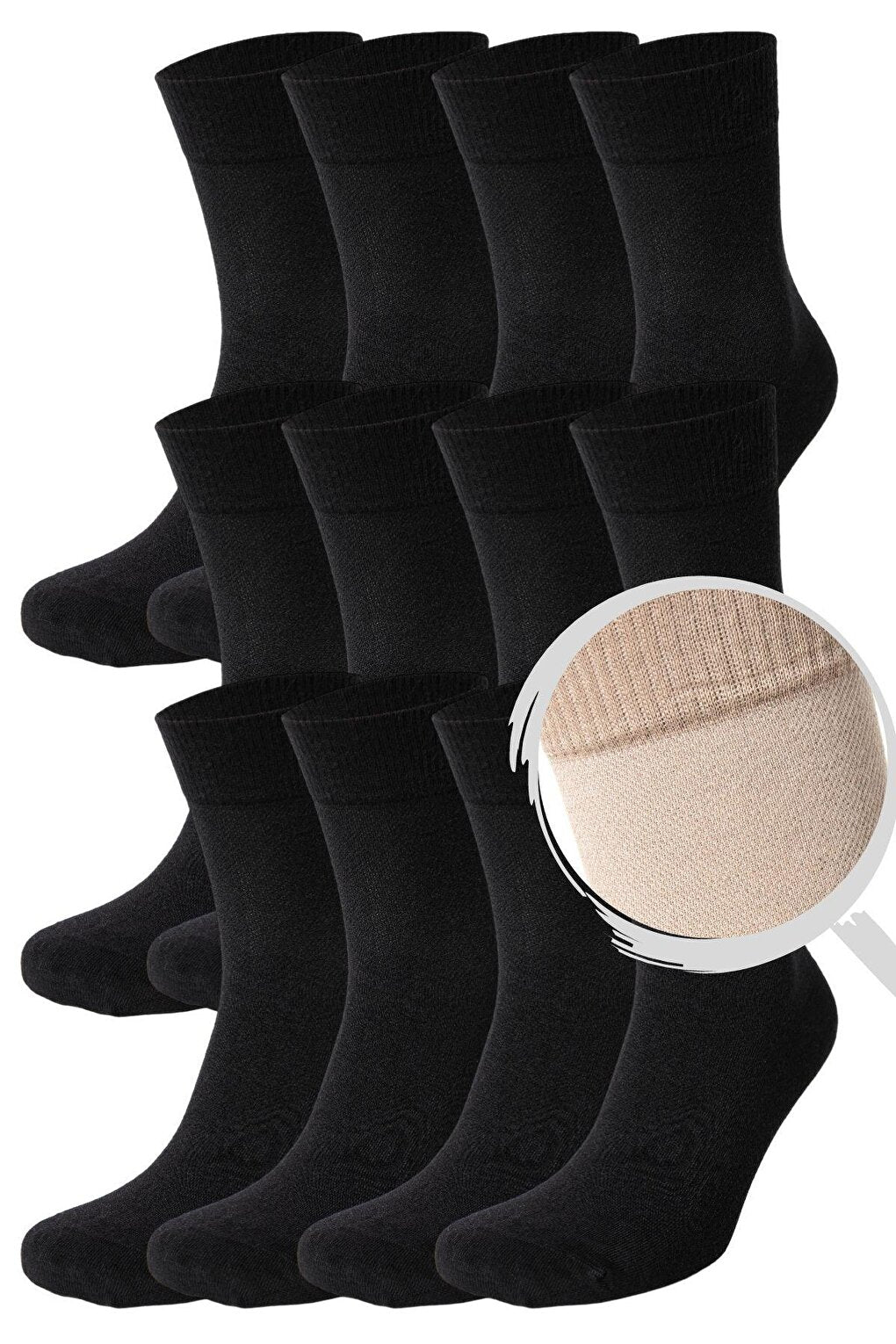 Bamboo Non-Squeezing Elastic Ankle Detailed Men's Diabetes Socks Black 12-Piece 1440812S