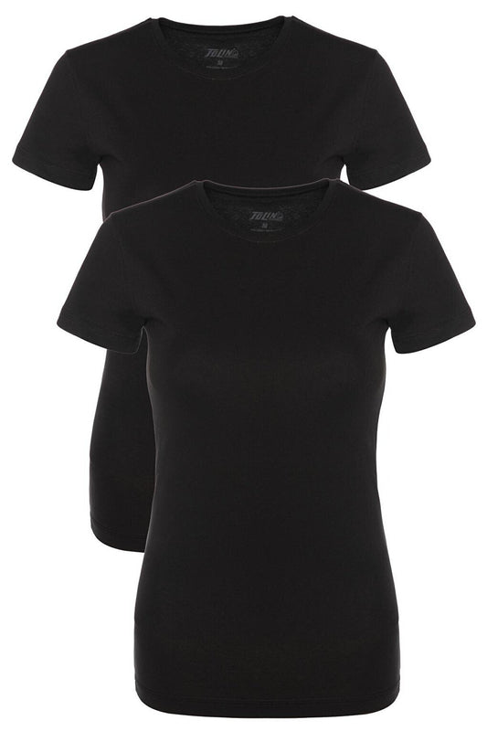 Crew Neck Short Sleeve Women's Cotton Lycra Black Undershirt 2-pack 3247S