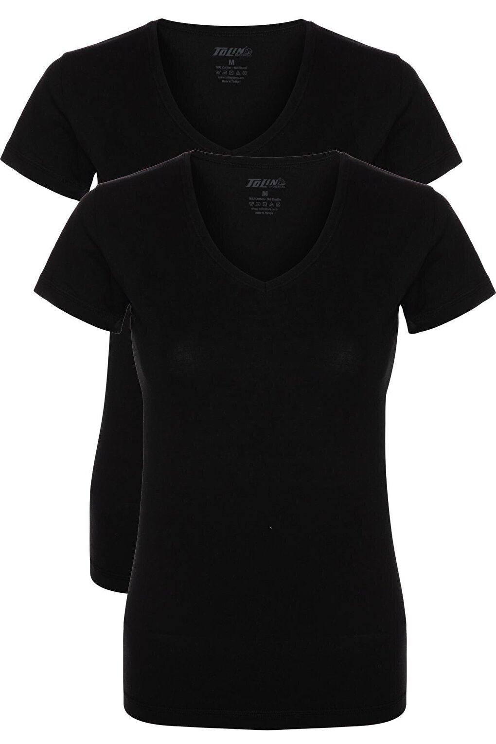 V-neck Short Sleeve Women's Cotton Lycra Black Undershirt 2-pack 3227S