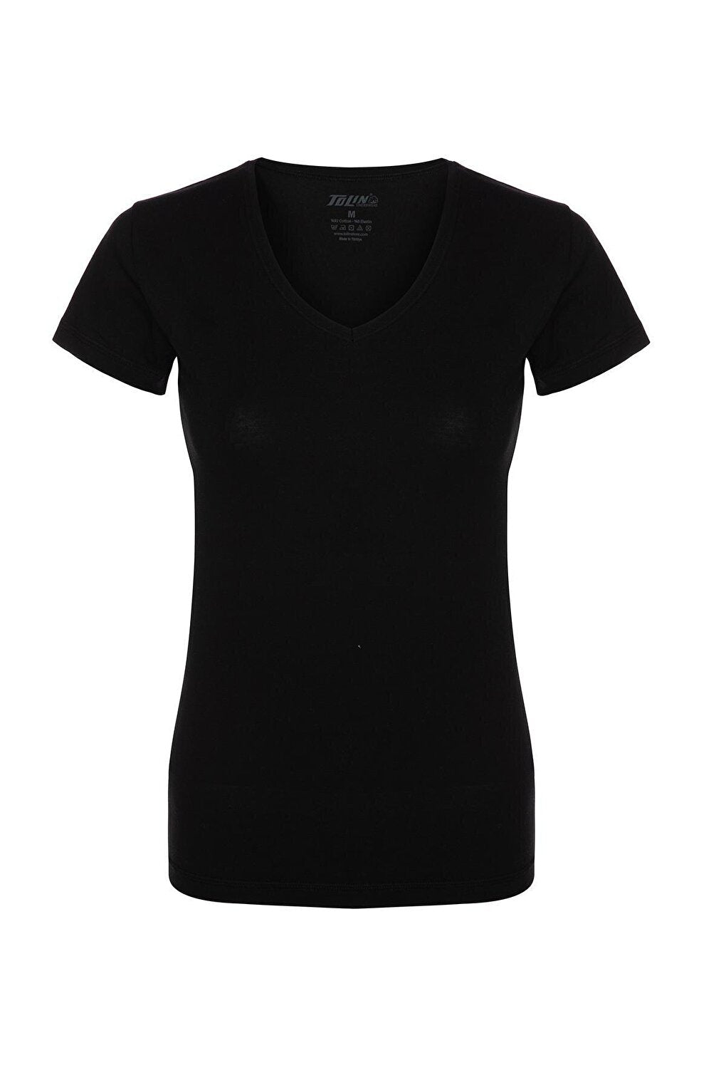 V-neck Short Sleeve Women's Cotton Lycra Black Undershirt 2-pack 3227S