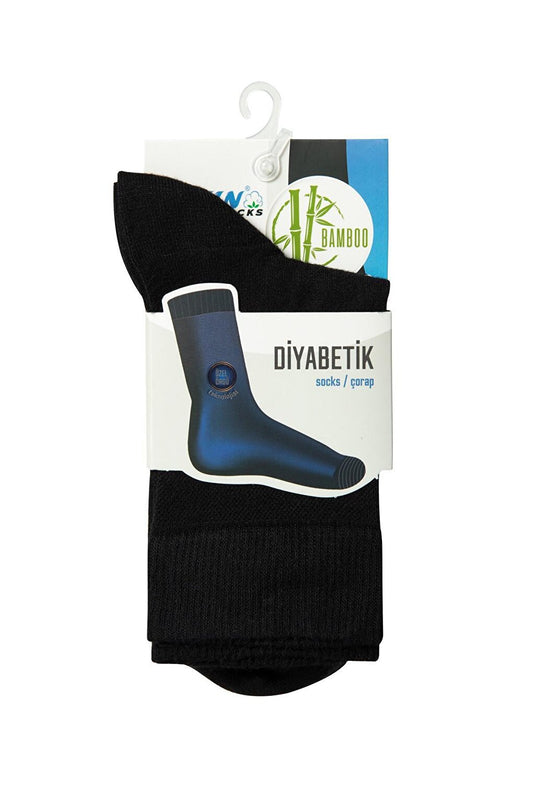 Bamboo Non-Squeezing Elastic Ankle Detailed Men's Diabetes Socks Black 12-Piece 1440812S