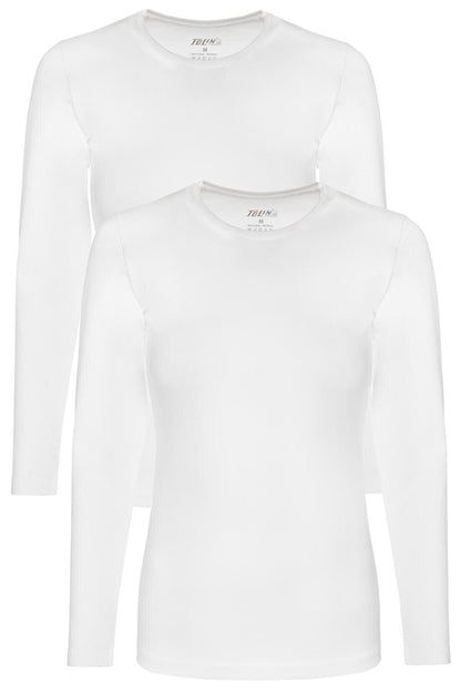 Crew Neck Long Sleeve Women's Cotton Lycra White Undershirt 2-pack 6217B