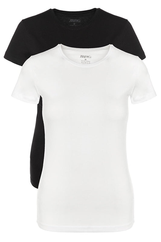 Crew Neck Short Sleeve Women's Cotton Lycra Black and White Undershirt 2-pack 3247SB