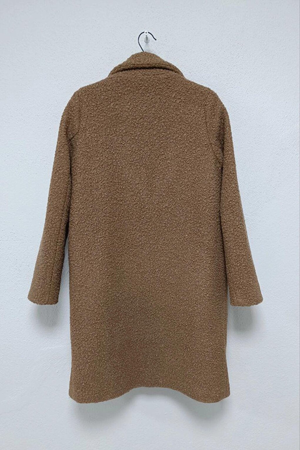 Light Brown Single Button Lined Pocket Boucle Cashew Coat