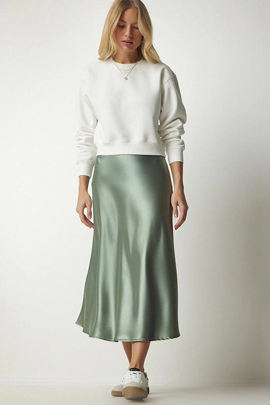 Mint Green Ankle Length Satin Skirt