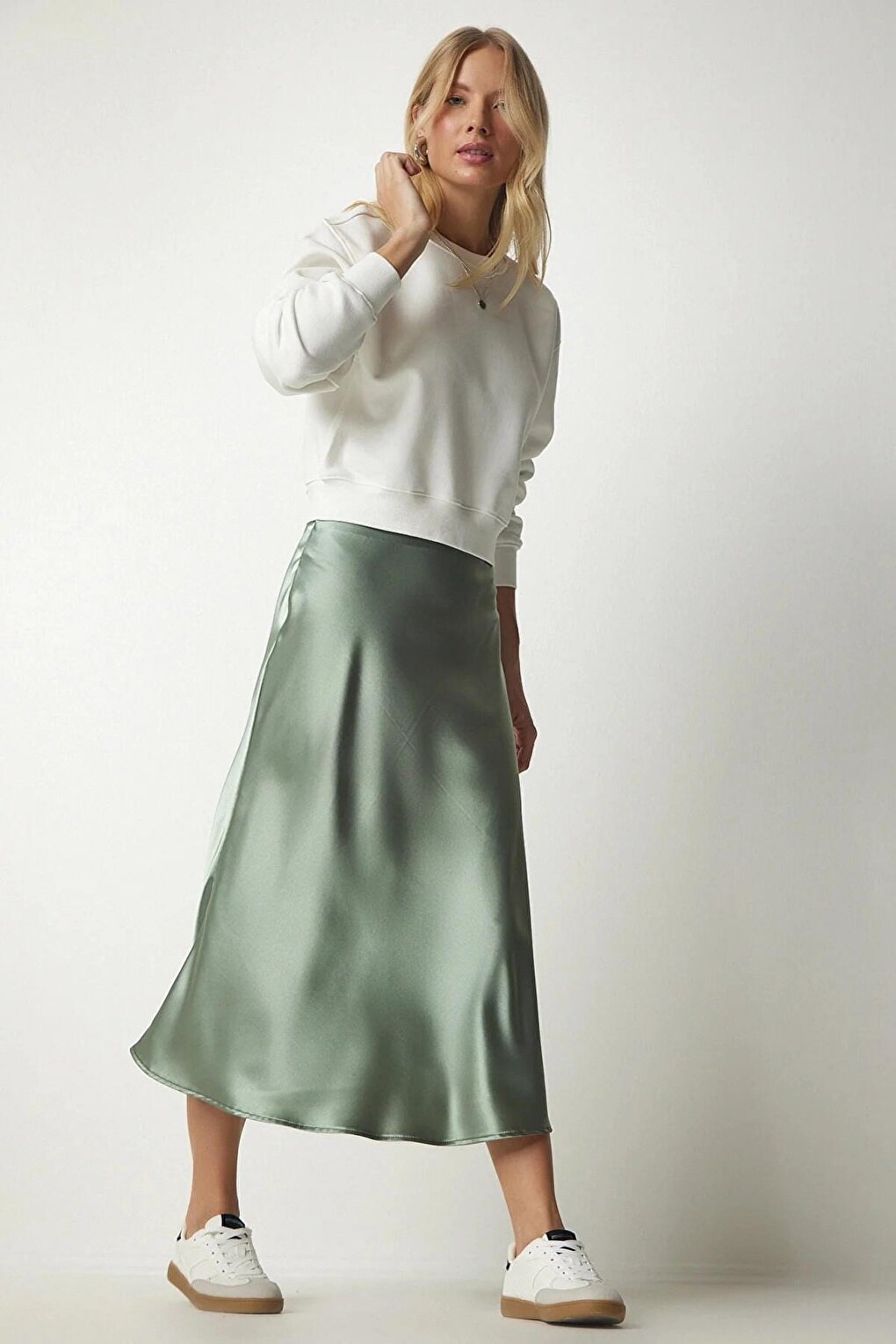 Mint Green Ankle Length Satin Skirt