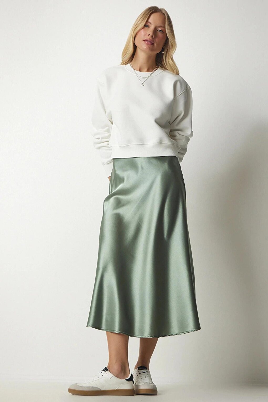 Mint Green Ankle Length Satin Skirt