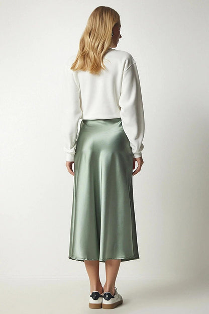 Mint Green Ankle Length Satin Skirt