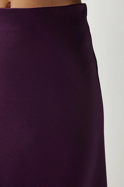 Purple Ankle Length Satin Skirt