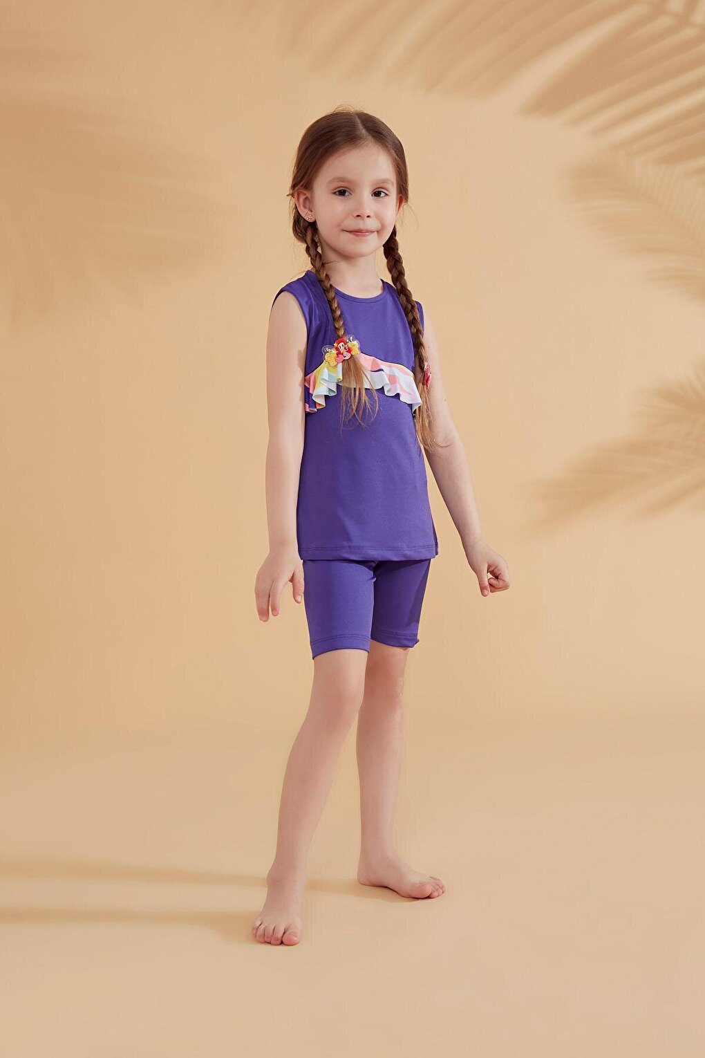 Skirted Sleeveless Purple Girl's Swimsuit K2321