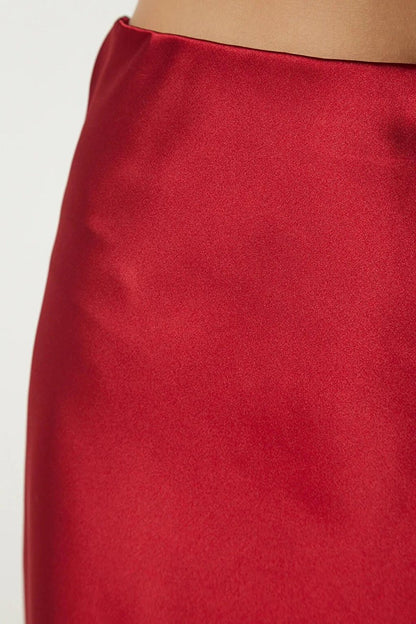 Burgundy Ankle Length Satin Skirt