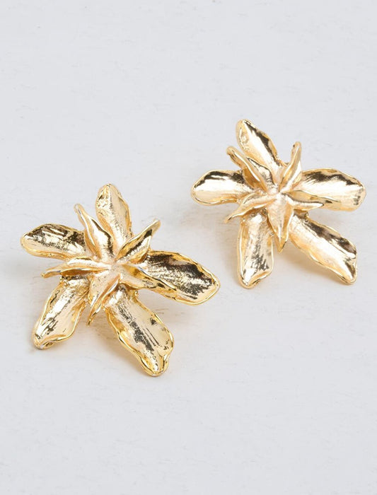 Gold Star and Flower Figured Earrings