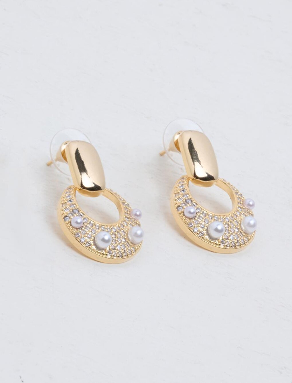 Stylish Stone Earrings with Gold Pearl Detail