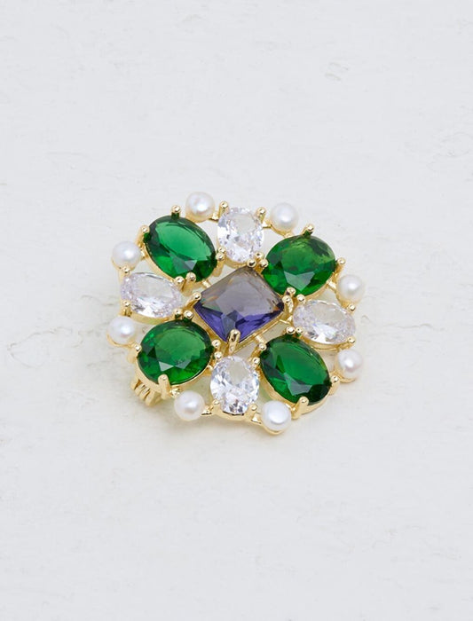 Emerald Green Stylish Stone Brooch