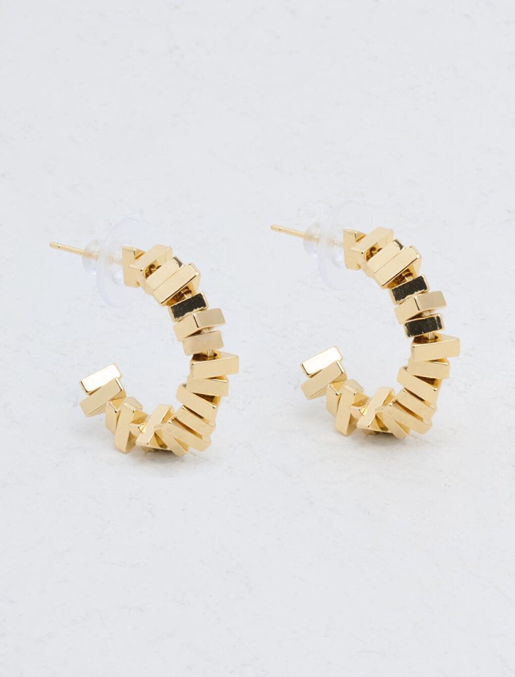 Gold Geometric Figured Half Hoop Earrings