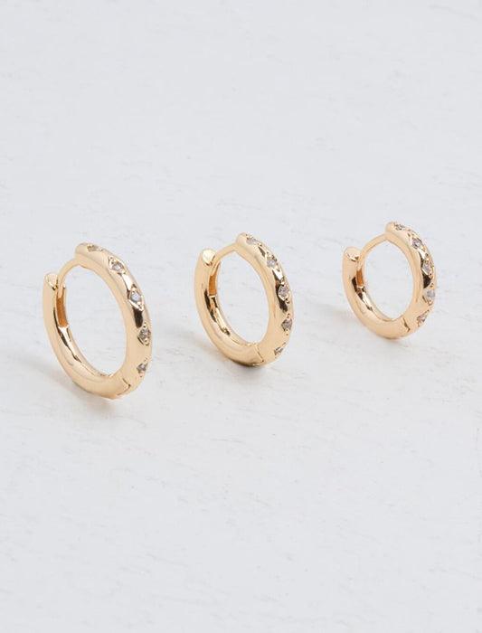 Gold Stone Detailed Hoop Earring Set