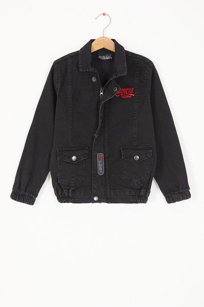 Black Superior Written Boy Jean Jacket 16817