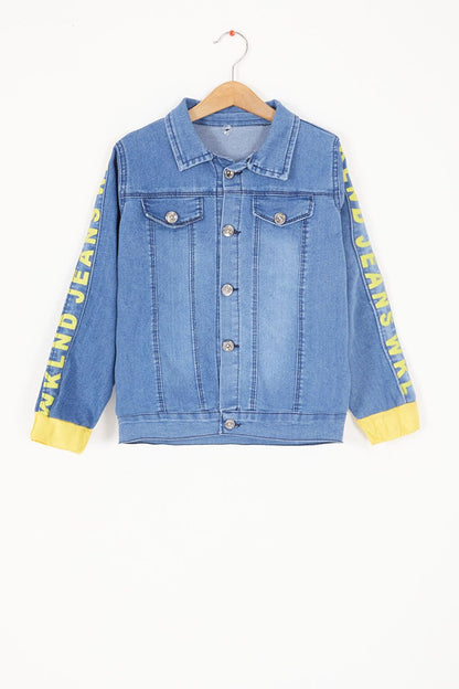 Blue Hooded Boy Jean Jacket with Lettering on the Sleeves 16815