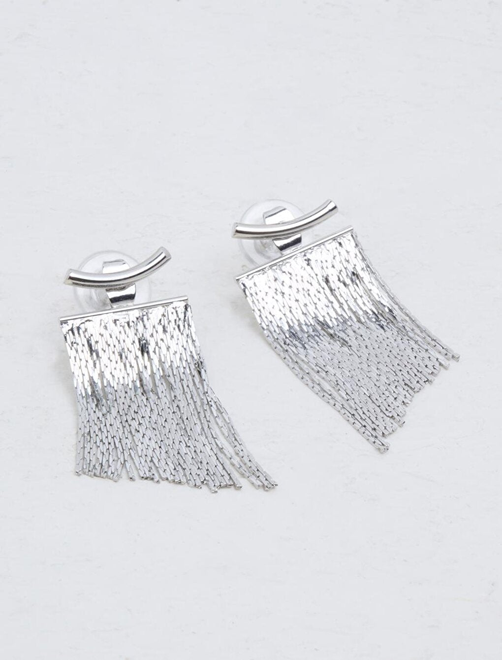 Shiny Earrings with Silver Tassel Detail