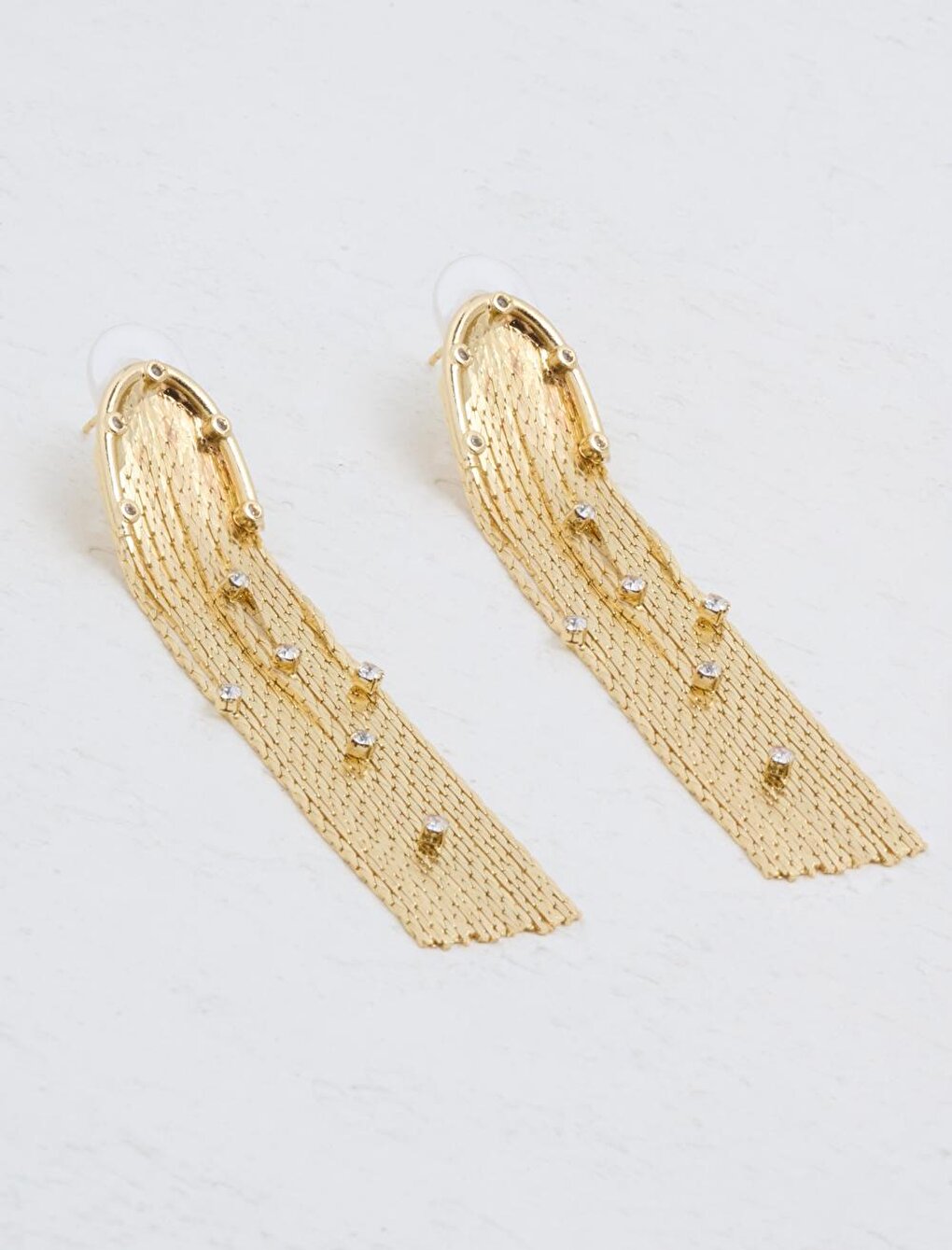 Gold Tassel and Stone Detailed Earrings