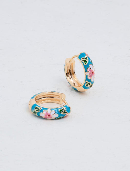 Turquoise Flower Detailed Hoop Earrings