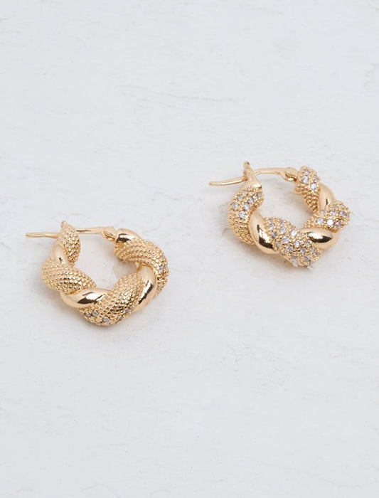 Gold Zircon Stone Stud Hoop Earrings